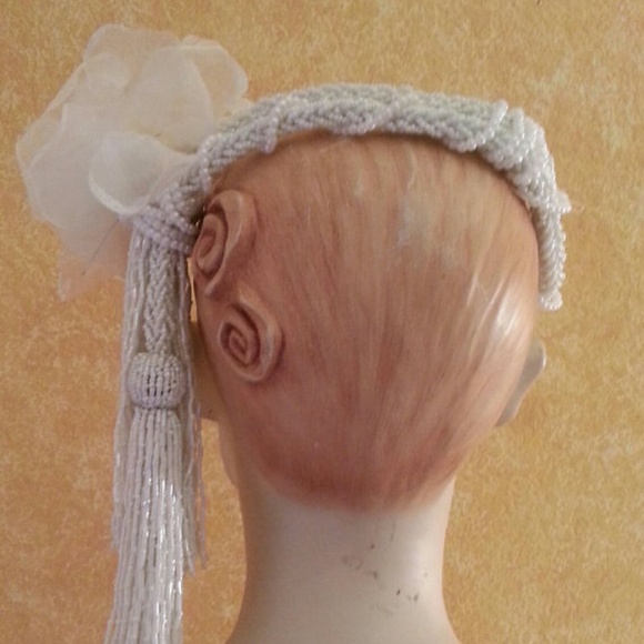 Gatsby White Beaded Vintage Style Headpiece main image 4